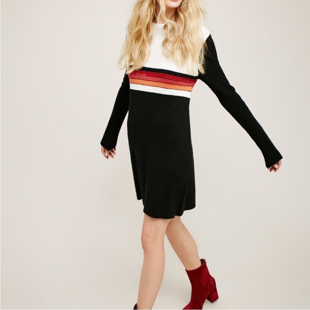 Free People multi-color striped Colorblock long-sleeve Swit Mini Sweater Dress
